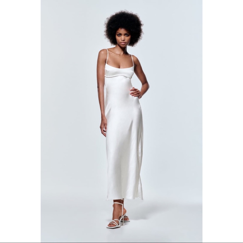 NWT ZARA Satin Effect Cut Out Dress XS White